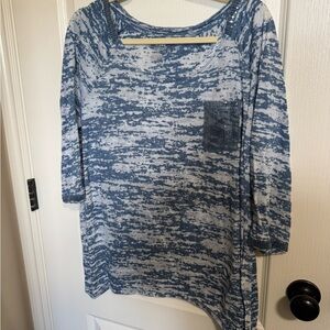 Lane Bryant Blue & White Tunic – 3/4 Sleeve Patterned Top